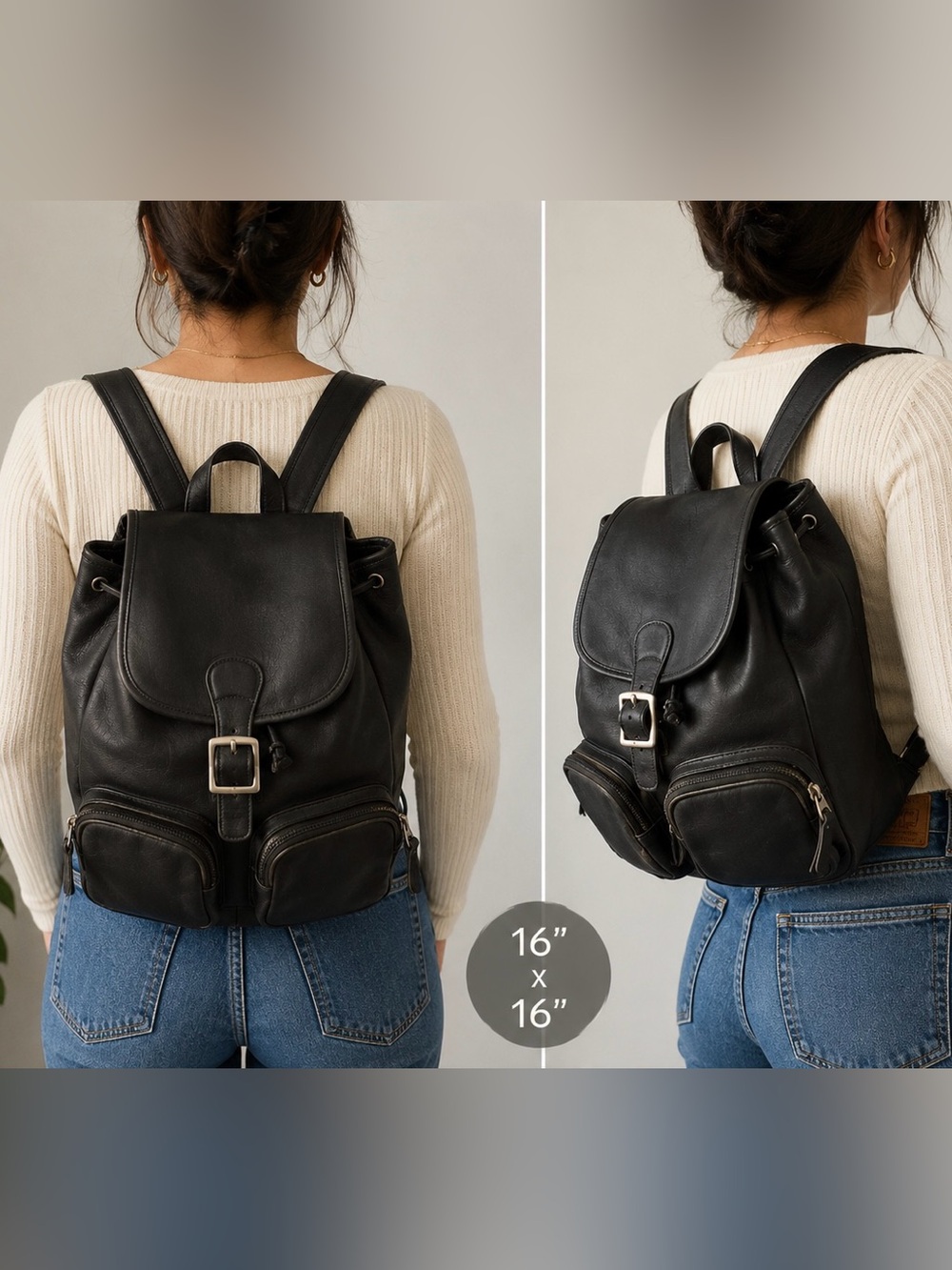 Vintage Coach Double Pocket Leather Backpack #0528 – Black